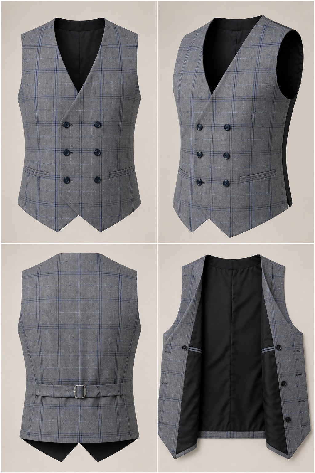 Men's Plaid Double Breasted Waistcoat